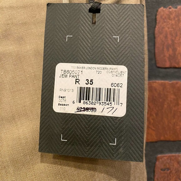 Ted Baker Men’s Jem Pant Khaki Size 35R NWT - Picture 5 of 11